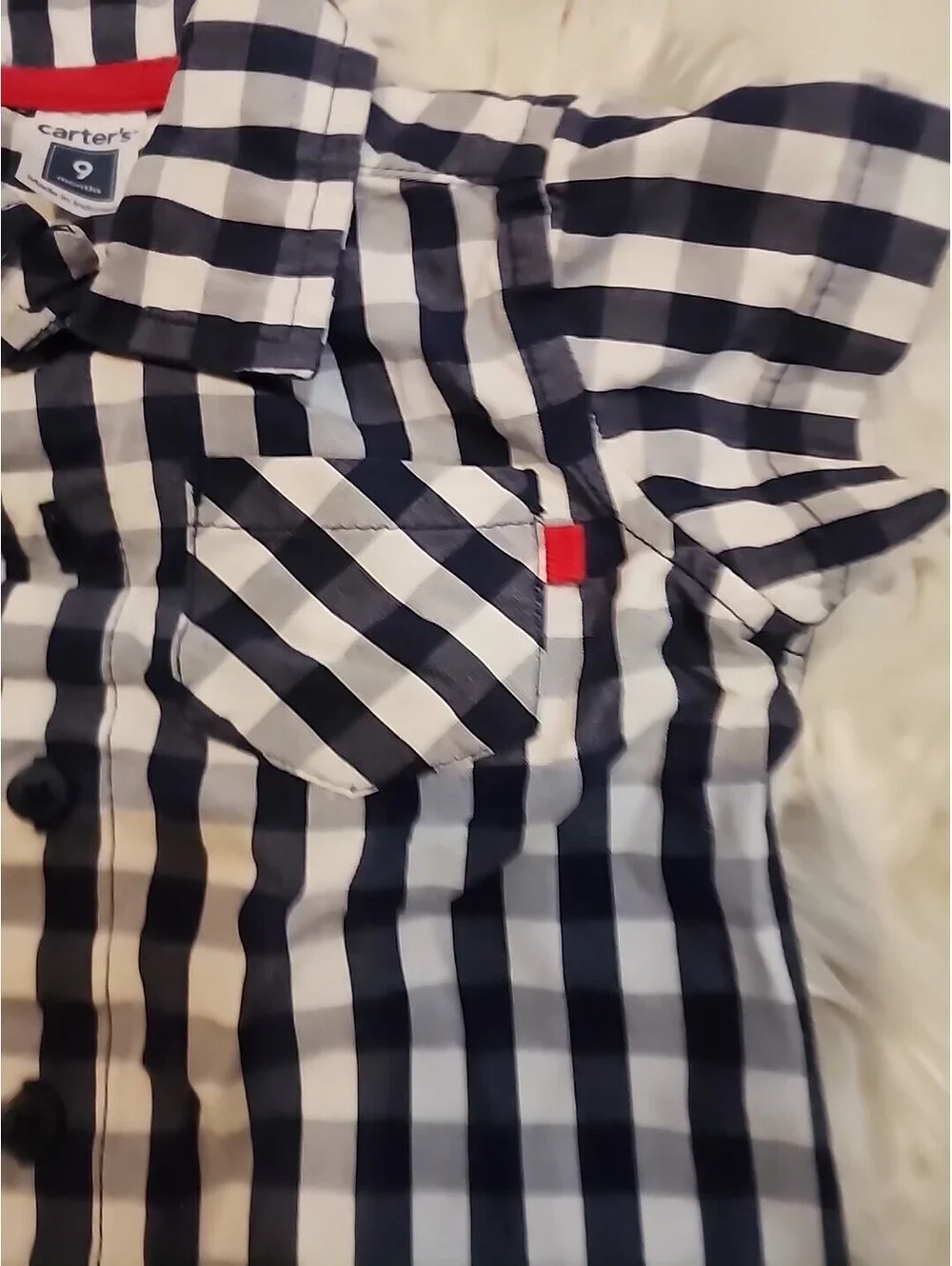 Baby Boy short sleeve Black plaid button shirt Carter’s 9 months G18 Indonesia